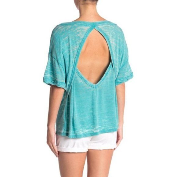 Free People Viola Oversized Tee Shirt Aqua Women's Size Medium New with tags Smo - Picture 2 of 2